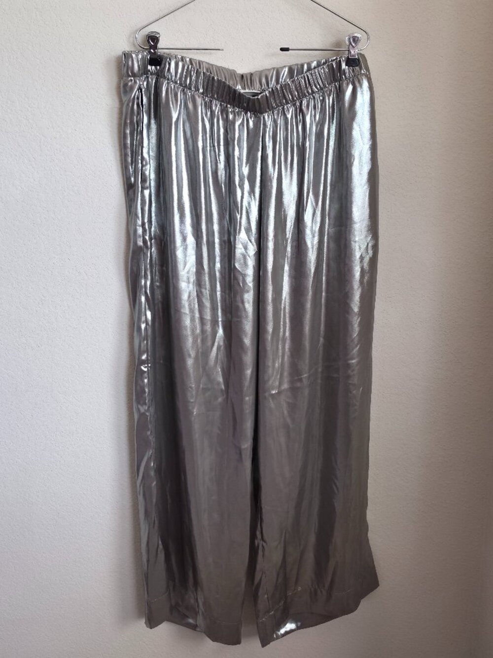 A New Day Silver Metallic Wide Leg Pull On Pants NWT XXL